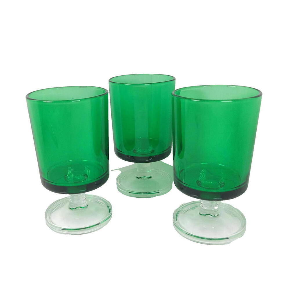 Set Of 3 Cavalier Green 4” Wine Glasses Cristal D’Arques Durand